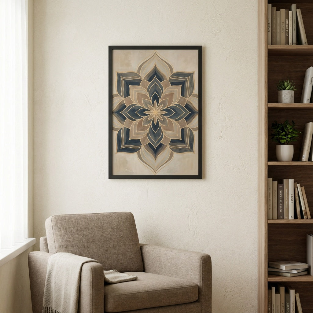 Modern Indian Mandala-inspired Canvas - Cozy reading nook