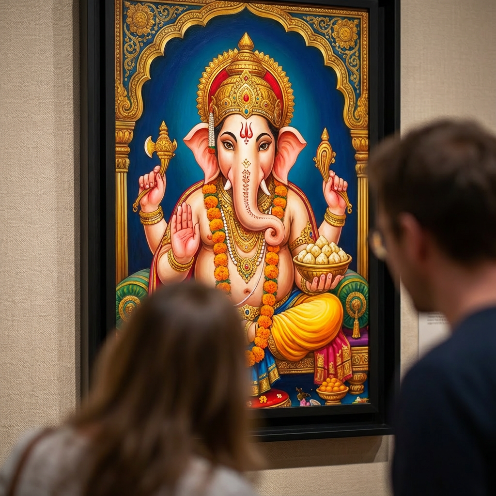 Traditional Ganesha With Canvas - Artwork Close-Up