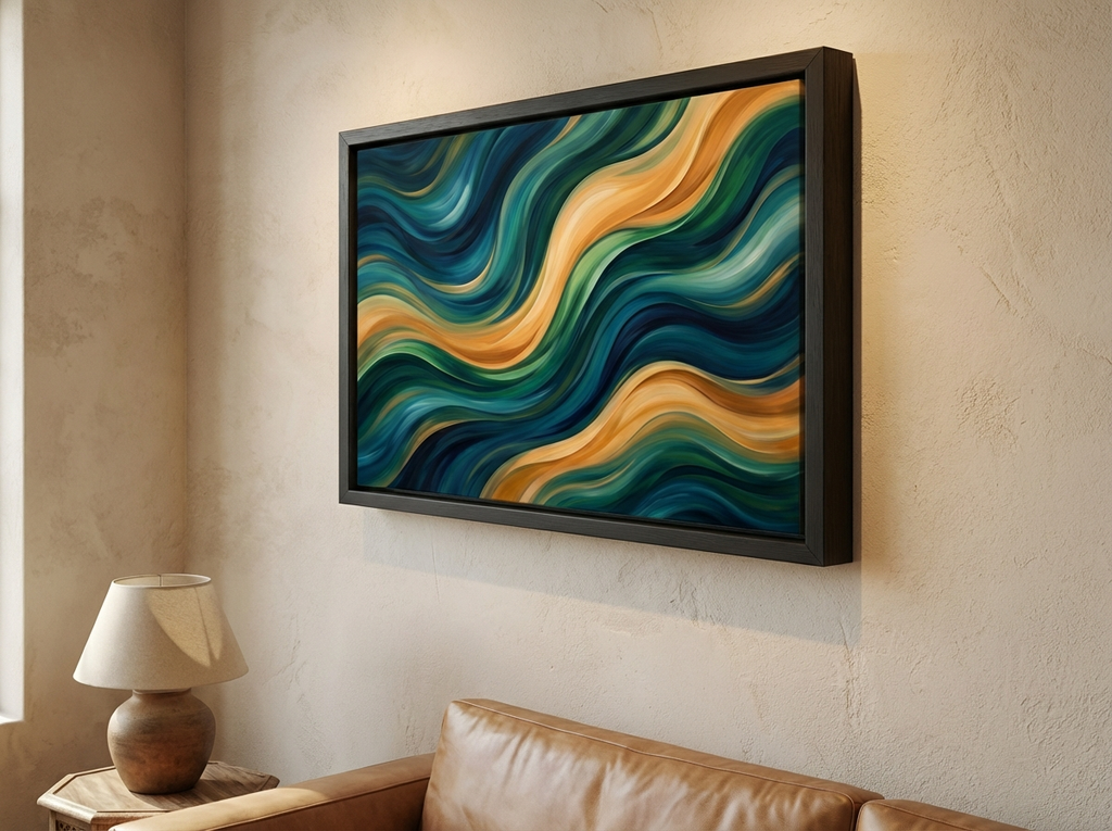Flowing Abstract Waves Canvas - Frame & Edge Detail