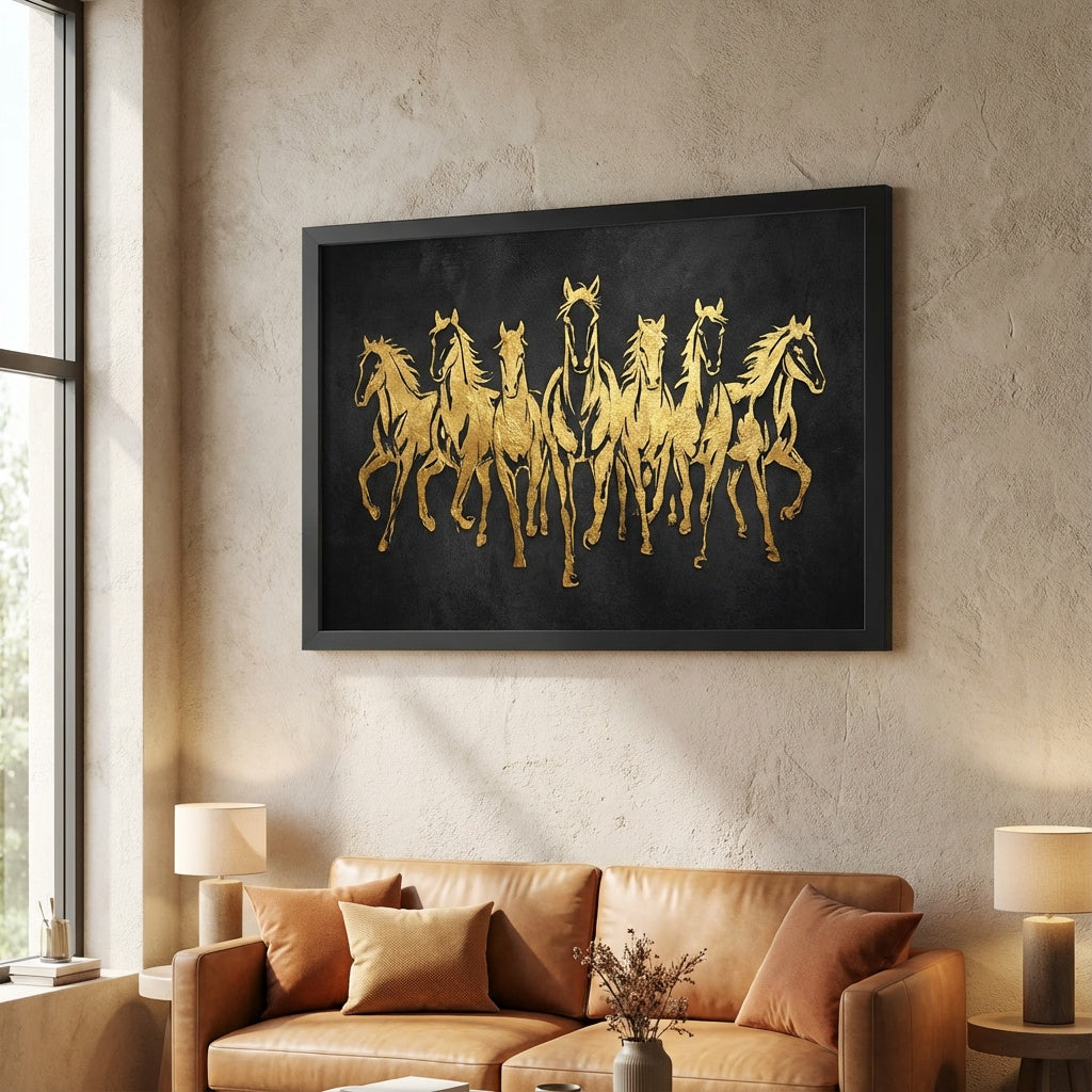 Seven Horses In Canvas - Modern Indian living