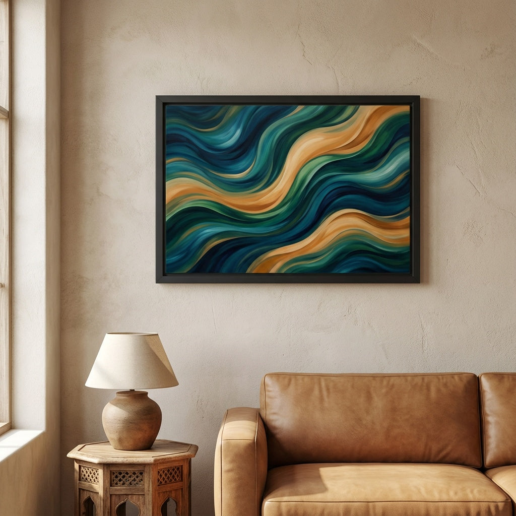 Flowing Abstract Waves Canvas - Modern Indian living