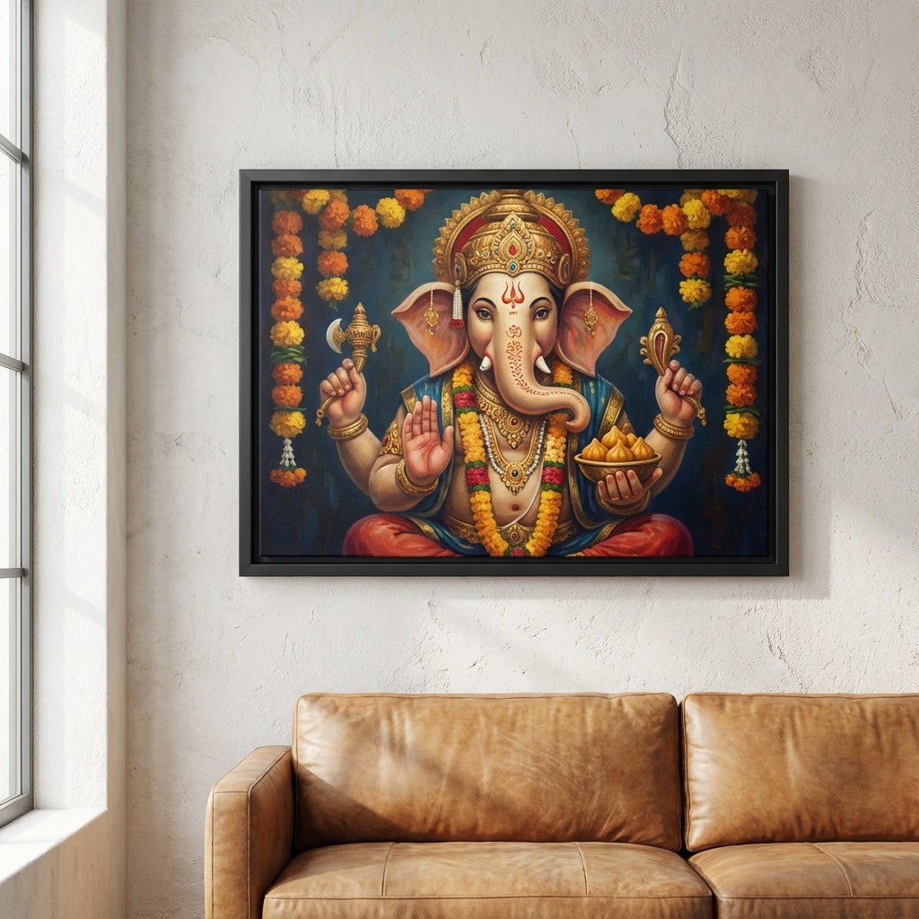 Golden Serenity - Botanical Luxury Canvas - Living Room Setting