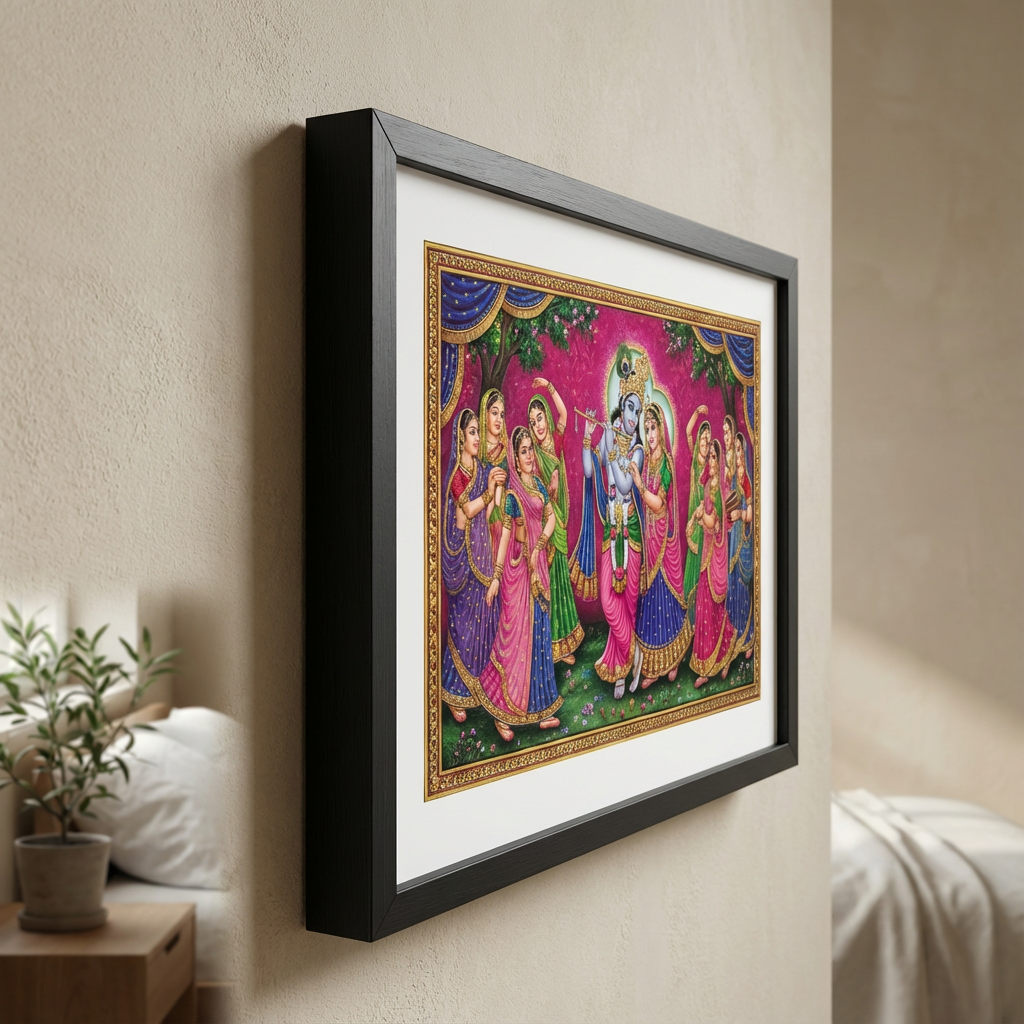 Raas Leela Scene Canvas - Frame & Edge Detail