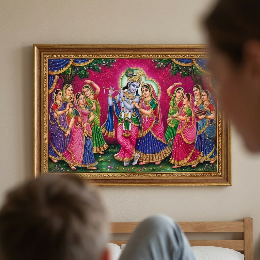 Raas Leela Scene Canvas - Artwork Close-Up