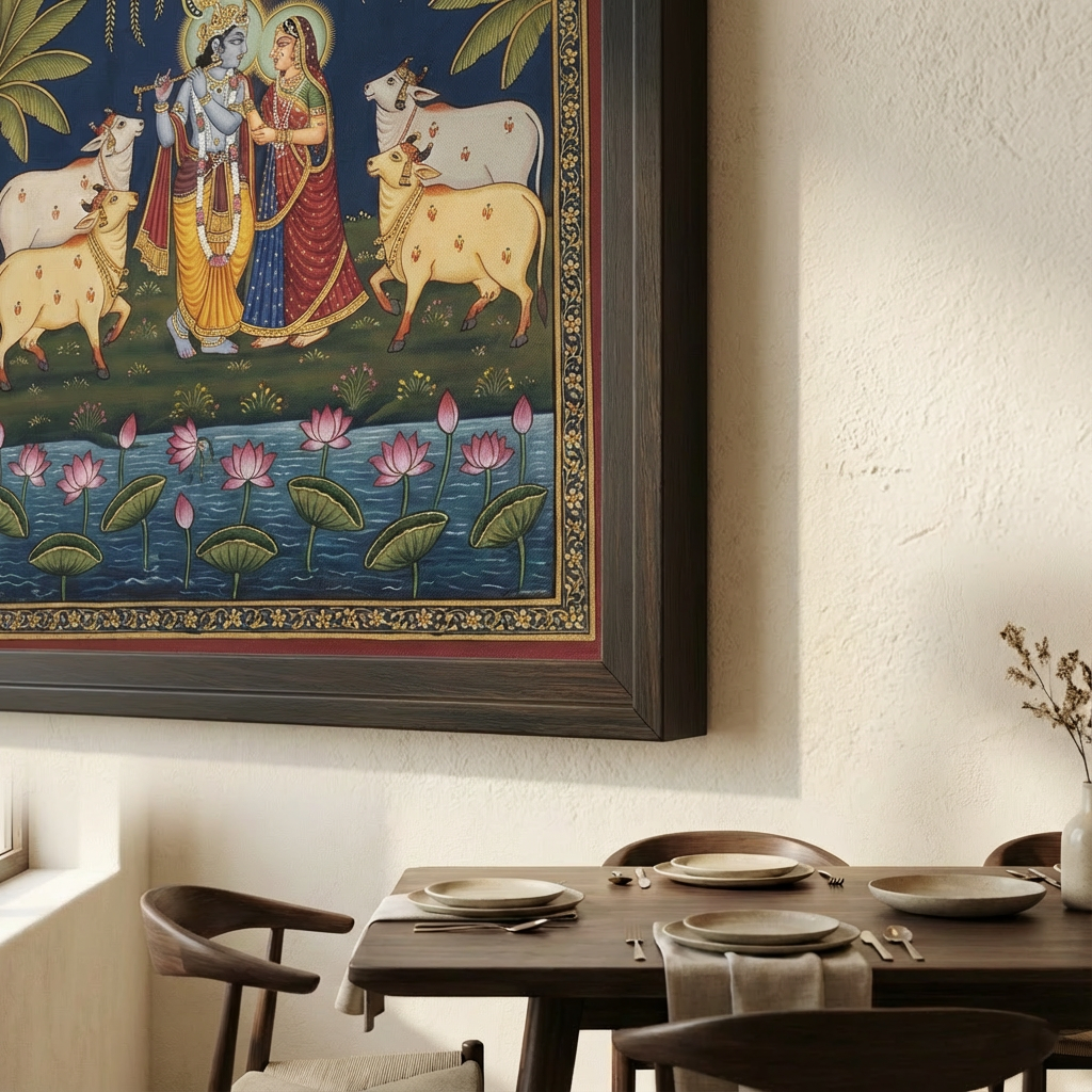 Traditional Pichwai Style Canvas - Frame & Edge Detail